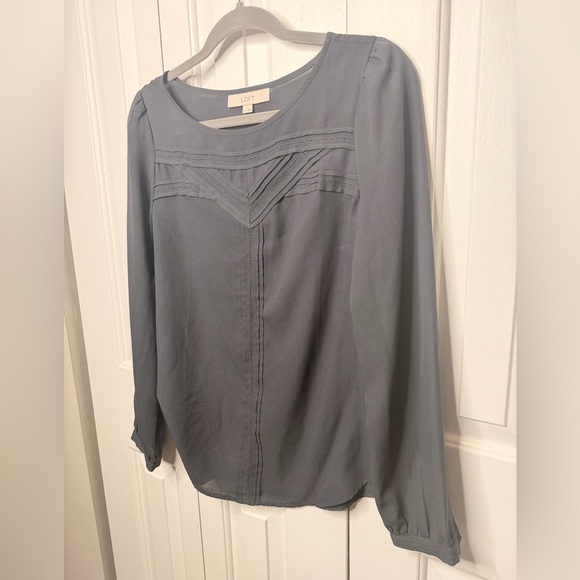 LOFT Charcoal Long Sleeve Blouse - Picture 3 of 9